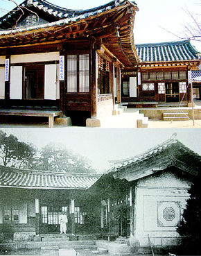 을사오적의 한 사람인 이근택(1865~1919)이 구한말에서 일제 초기까지 별장으로 사용했던 99칸 기와집. 아래 사진은 1910년대 당시 수원시 남창동에 소재하고 있던 99칸집의 본채. 용인/연합뉴스