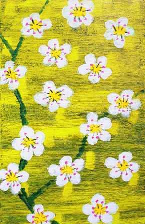 이인 <배꽃>(한지에 분채, 아크릴릭, 37.0×24.0㎝)