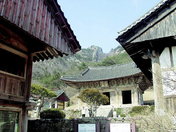 변산반도 4대사철 가운데 하나인 내소사. 600m 남짓한 전나무 숲길 끝에 닿아 있다.