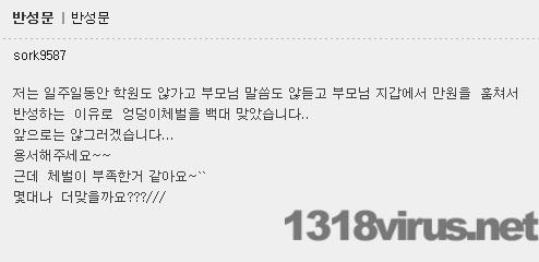 “반성하는 의미로 엉덩이 체벌 100대 했습니다. 용서해주세요.” ⓒ인터넷뉴스 바이러스