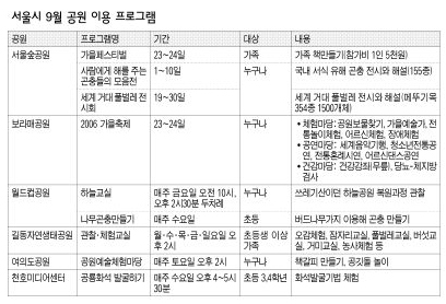 서울시 9월 공원 이용 프로그램