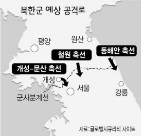 북한군 예상 공격로.