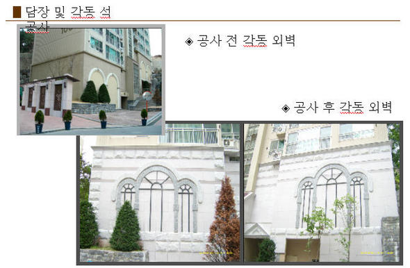 공사 전과 후의 외벽 모습. (관리사무소 제공)