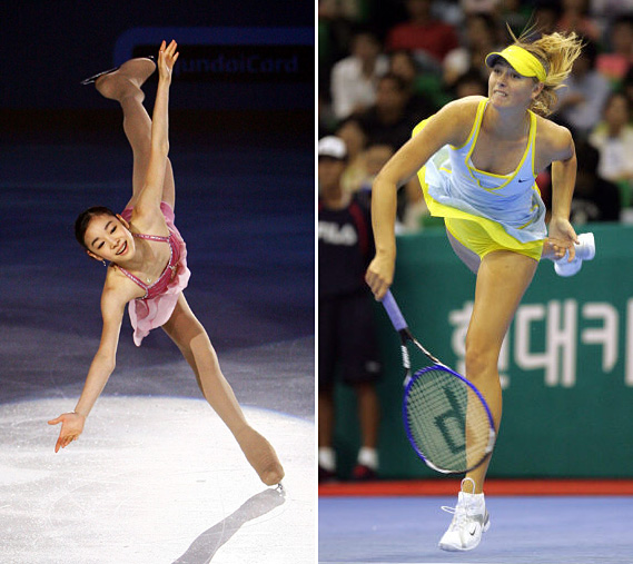 ‘피겨요정’ 김연아(왼쪽) ‘테니스요정’ 샤라포바(오른쪽)