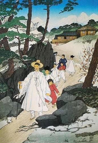 엘리자베스 키스 <원산 서당 선생님과 제자들> 다색목판. 34.6 x 24.1 cm, 1921년 (개인소장) 엘리자베스 키스 <원산 서당 선생님과 제자들> 다색목판. 34.6 x 24.1 cm, 1921년 (개인소장)