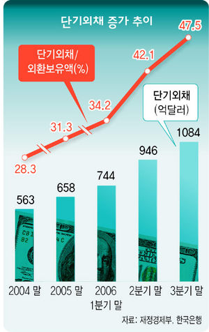 단기외채 증가 추이