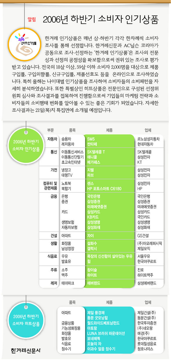 2006년 하반기 소비자 인기상품