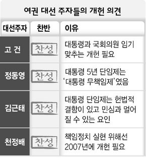 여권 대선 주자들의 개헌 의견