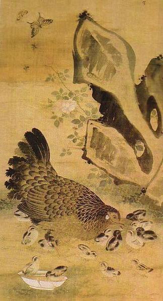 변상벽 <모계영자도> 비단에 수묵담채 94.4 x 44.3cm (국립중앙박물관 소장)
변상벽 <모계영자도> 비단에 수묵담채 94.4 x 44.3cm (국립중앙박물관 소장)