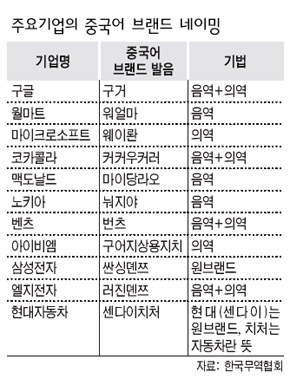 주요기업의 중국어 브랜드 네이밍