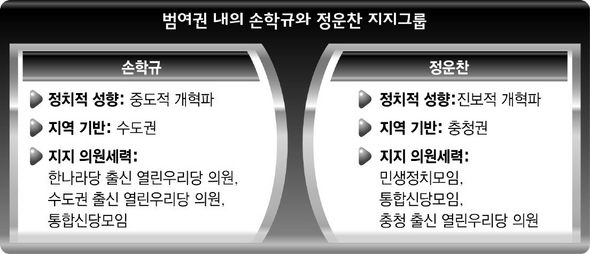 범여권 내의 손학규와 정운찬 지지그룹