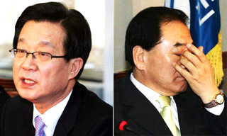 한나라당 강재섭(왼쪽) 대표와 이재오 최고위원