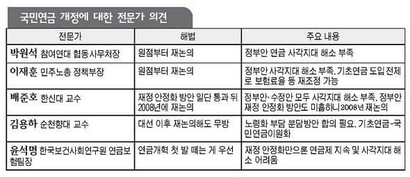 국민연금 개정에 대한 전문가 의견