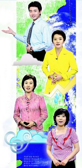 유일한 남성 캐스터인 문화방송 이재승씨, 문화방송 현인아, 한국방송 한연수, 에스비에스 홍서연 캐스터(위부터).