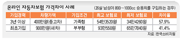  온라인 자동차보험 가격차이 사례
 