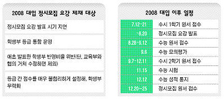 2008 대입 정시모집 요강 제재 대상 및 대입 이후 일정