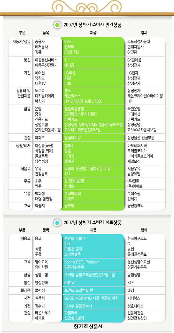 2007 상반기 소비자 인기상품