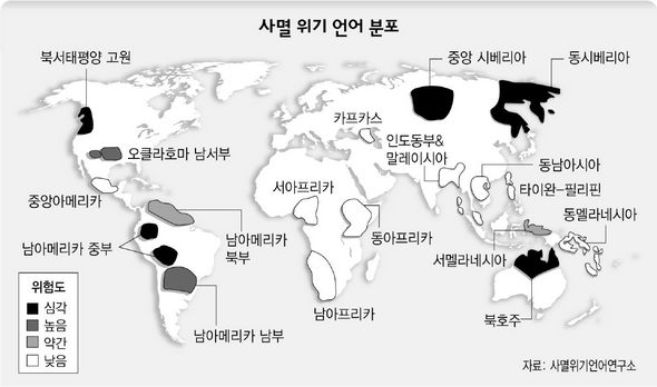 사멸 위기 언어 분포