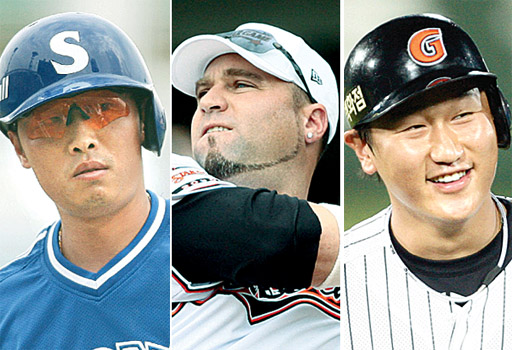 심정수(32·삼성), 브룸바(33·현대), 이대호(25·롯데) (왼쪽부터) 