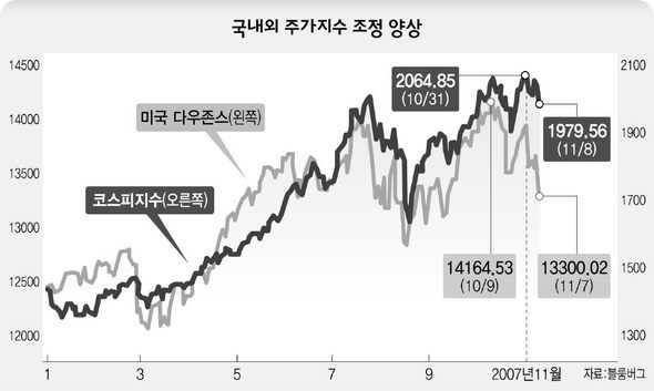 국내외 주가지수 조정 양상