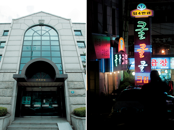 구설수에 휩싸였던 이명박 후보의 재산들. 자식들의 위장 취업 사실이 확인된 영포빌딩(왼쪽)과 유흥주점 성매매 논란이 인 영일빌딩. 사진 왼쪽부터 한겨레21 류우종 기자/ 한겨레 장철규 기자