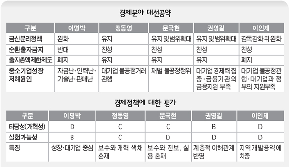 경제분야 대선공약  / 경제정책에 대한 평가