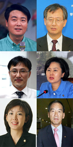 맨위 왼쪽부터 한선교-윤건영, 중간 왼쪽부터 권택기-김영선, 아래 왼쪽부터 나경원-박계동 의원