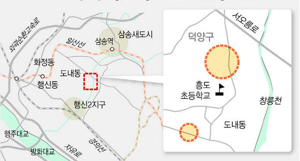 어윤대 전 고려대 총장 부인이 소유한 경기 고양시 덕양구 도내동 농지 위치.