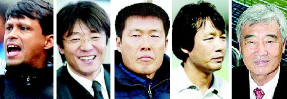 파리아스, 황선홍, 차범근, 조광래, 김호. (사진왼쪽부터)