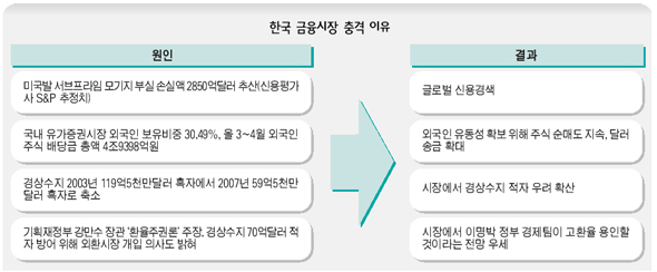 한국 금융시장 충격이유