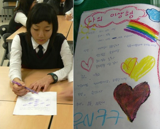 진로교육은 학생 스스로 진로 찾기에 관심을 갖도록 활동 위주로 해보는 게 좋다. 〈진로와 직업〉교과서를 잘 활용하면 편지쓰기, 앞으로 생길 직업 적기, 내 이상형과 이상향 써보기 등 다양한 활동들을 해볼 수 있다. 돌마고등학교 제공