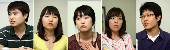왼쪽부터 차례로 김승현, 배현아, 정소진, 김현영, 배윤재 학생