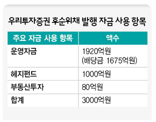 우리투자증권 후순위채 발행 자금 사용 항목