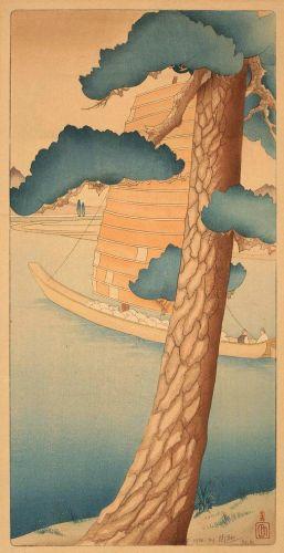 릴리안 밀러,〈한강의 황포돛배〉, 다색목판 46 x 23cm 1920년 릴리안 밀러,〈한강의 황포돛배〉, 다색목판 46 x 23cm 1920년