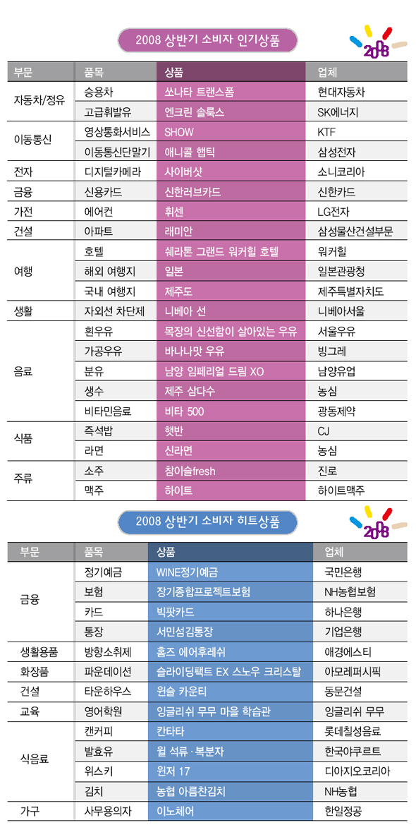 2008 상반기 소비자 인기상품/히트상품