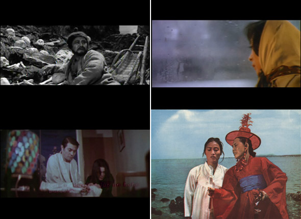 <고려장>(1963)(왼쪽 위)<충녀>(1972)(왼쪽 아래) <육체의 약속>(1975)(오른쪽 위)<이어도>(1977)(오른쪽 아래)