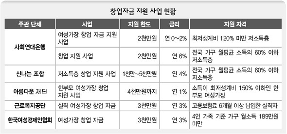창업자금 지원 사업 현황