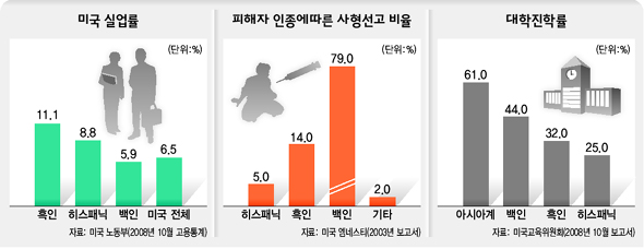 미국 실업률, 피해자 인종에 대한 사형선고 비율, 대학진학률