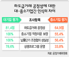 하도급거래 공정성에 대한 대-중소기업간 인식의 차이
