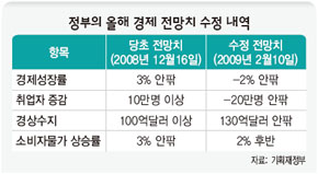 정부의 올해 경제 전망치 수정 내역