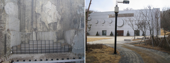 (왼쪽부터) 절벽을 배경으로 한 수변 공연장, 작가입주 및 작품 전시장.