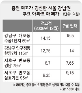 종전 최고가 경신한 서울 강남권 주요 아파트 매매가