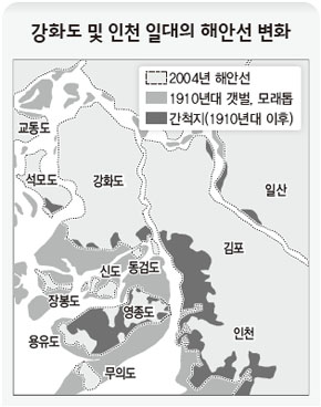 강화도 및 인천 일대의 해안선 변화