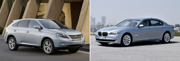 왼쪽부터 렉서스 RX 하이브리드, BMW 액티브 하이브리드