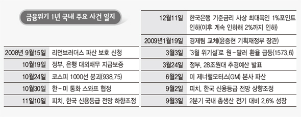 금융위기 1년 국내 주요사건 일지