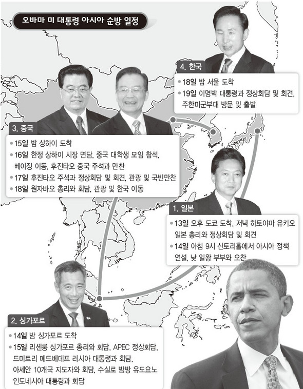 오바마 미 대통령 아시아 순방 일정
