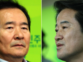 정세균(왼쪽) 민주당 대표, 정동영(오른쪽) 무소속 의원