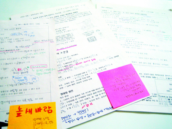 강규은(창동중2)양은 1학년 때부터 꾸준히 필기를 해왔다. 사진은 강양이 정리한 사회과목 학습지.