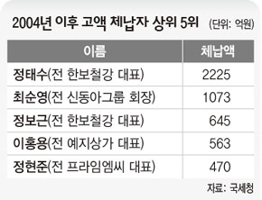 2004년 이후 고액 체납자 상위 5위