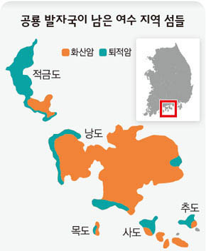 화산암 밑에 있는 퇴적암은 백악기 말 호숫가였던 여수의 섬들에 모래나 펄이 쌓여 형성됐다. 공룡들이 이곳에 남긴 흔적이 화석으로 발견되고 있다. 당시 일본은 아직 한반도에서 떨어져 나가지 않았고 남해안은 호수가 많은 내륙지역이었다.